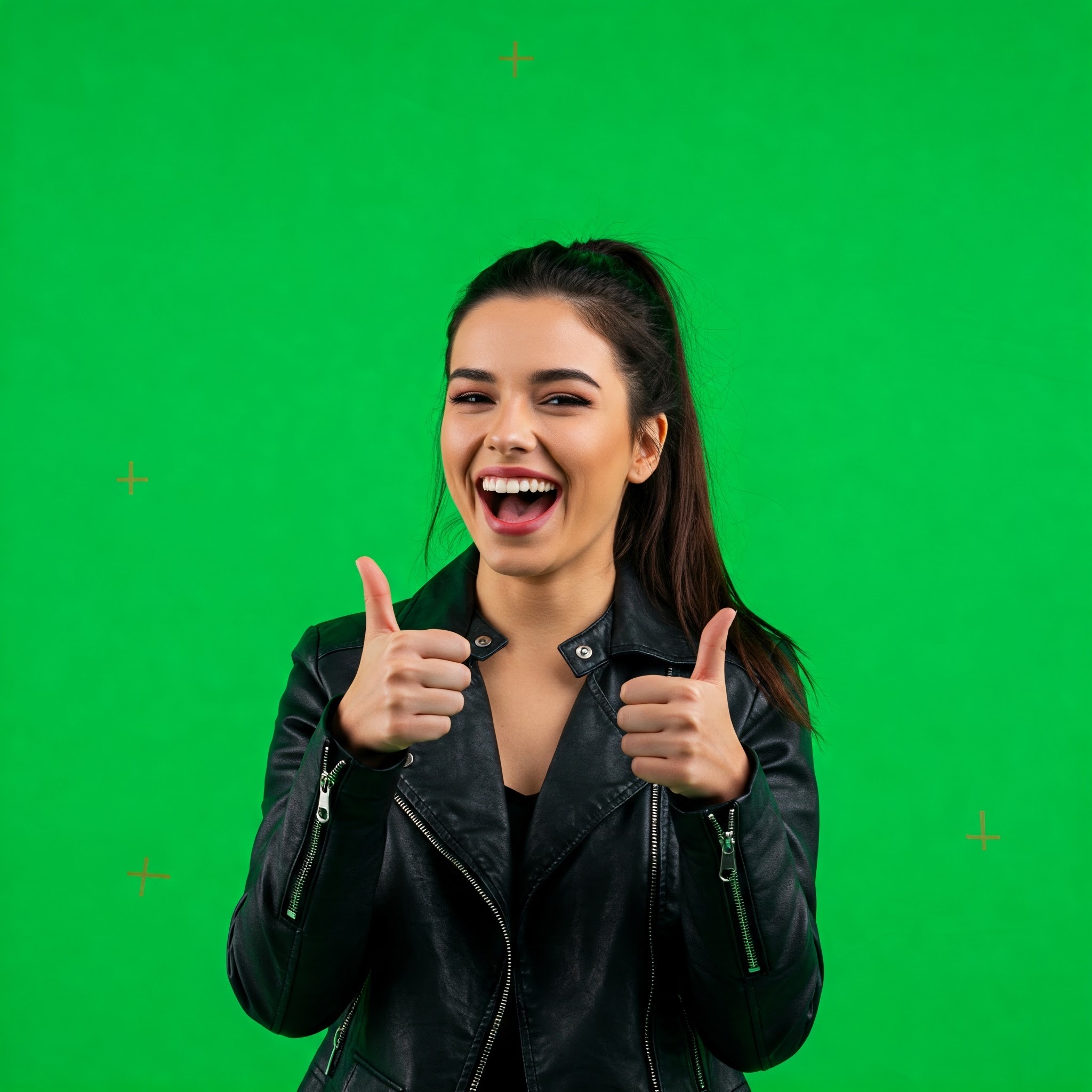 photo of Excited Young Woman Giving Double Thumbs Up Against Green Screen